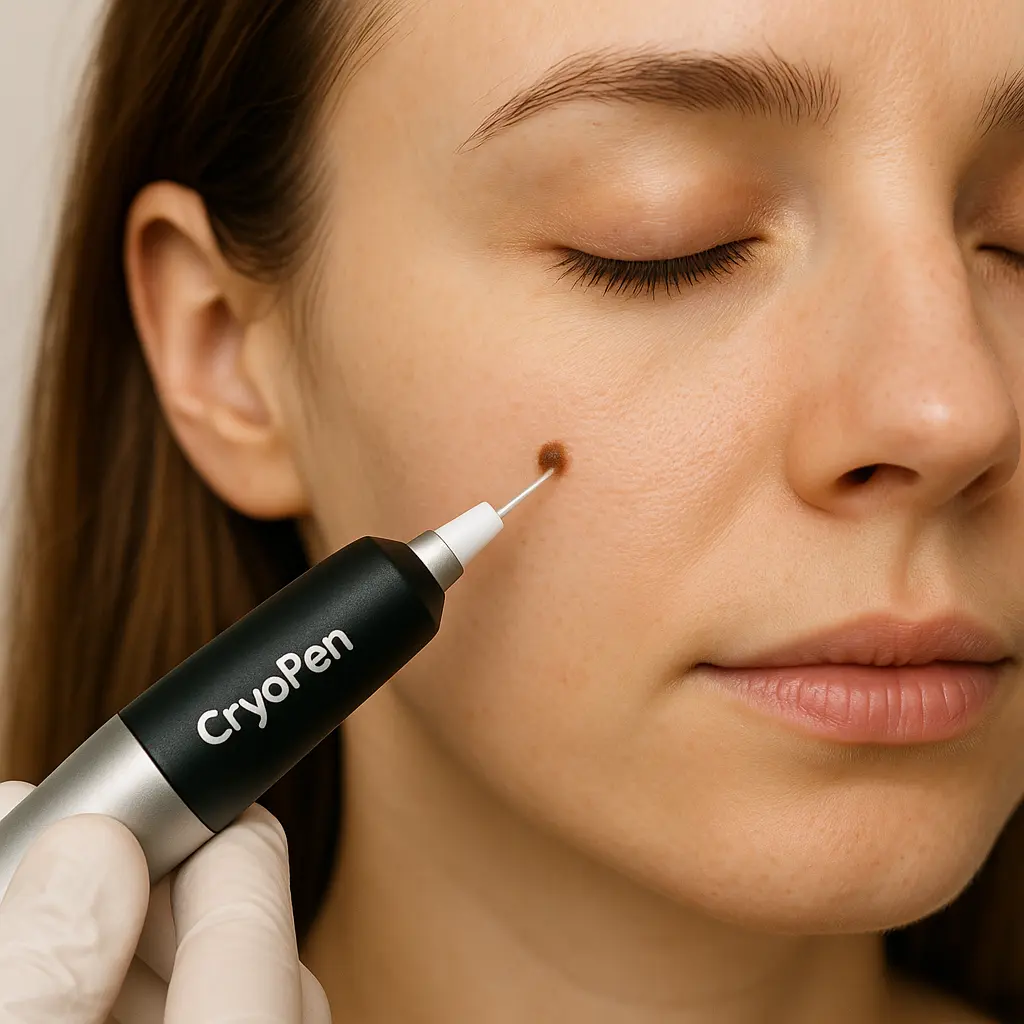 woman receiving facial mole removal Kensington Gardens using cryopen 
